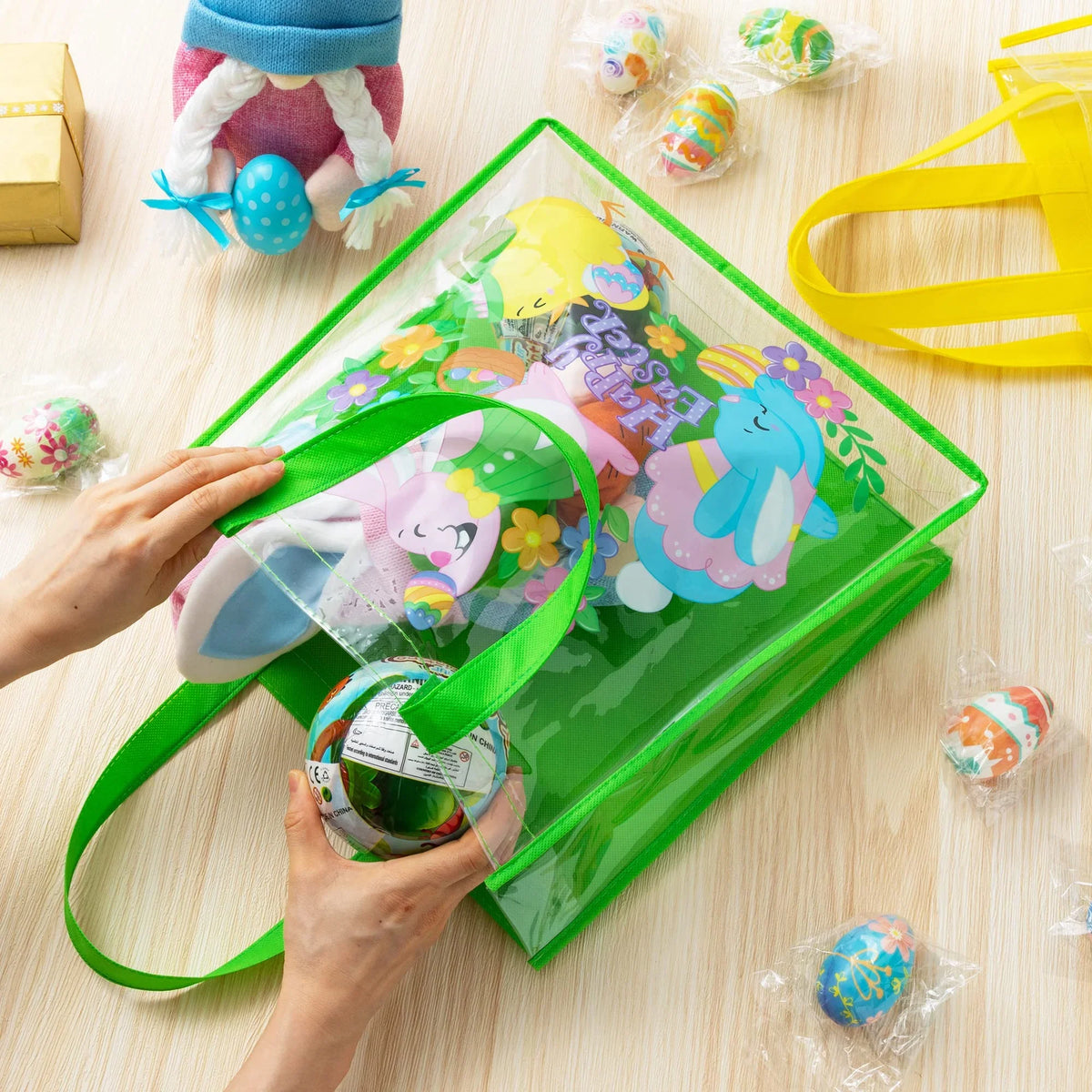 Reusable Tote for Bags Easter Favors Treat with Pcs Easter for Bags Kids, Gift Hunt, Egg Syncfun Easter Party Handles Goodie Supplies Large 6