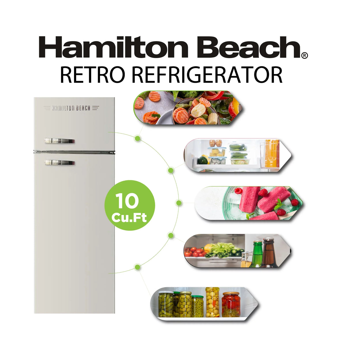 Cu Shelves, Free, Cream, Thermostat Ft HCFC Door Door 2 HBF1050, Hamilton 10 Control 5 Retro Refrigerator, Adjustable Beach