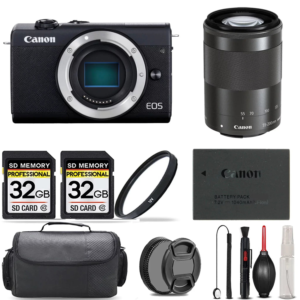 M200 Lens & More! Mirrorless + Bag Canon (Black) 64GB EOS (Black) STM 55-200mm Filter +UV IS + f/4.5-6.3 + Camera