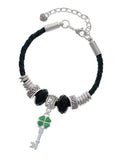 Key Jewelry Daughter Delight Leaf 7"+2" Green Silvertone Translucent Leather Bead Bracelet, Clover Lucky Knot Celtic Extender Four