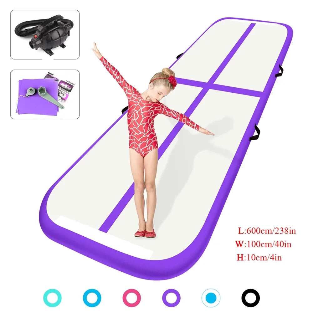 with Home Pump Gymnastics Air Inflatable air 19.68ft/6m*1m*0.1m airtrack Safty Electric mat Yoga,Kid Floor mat,Tumbling,Parkour, for FBSPORT Practice Track Gymnastics,