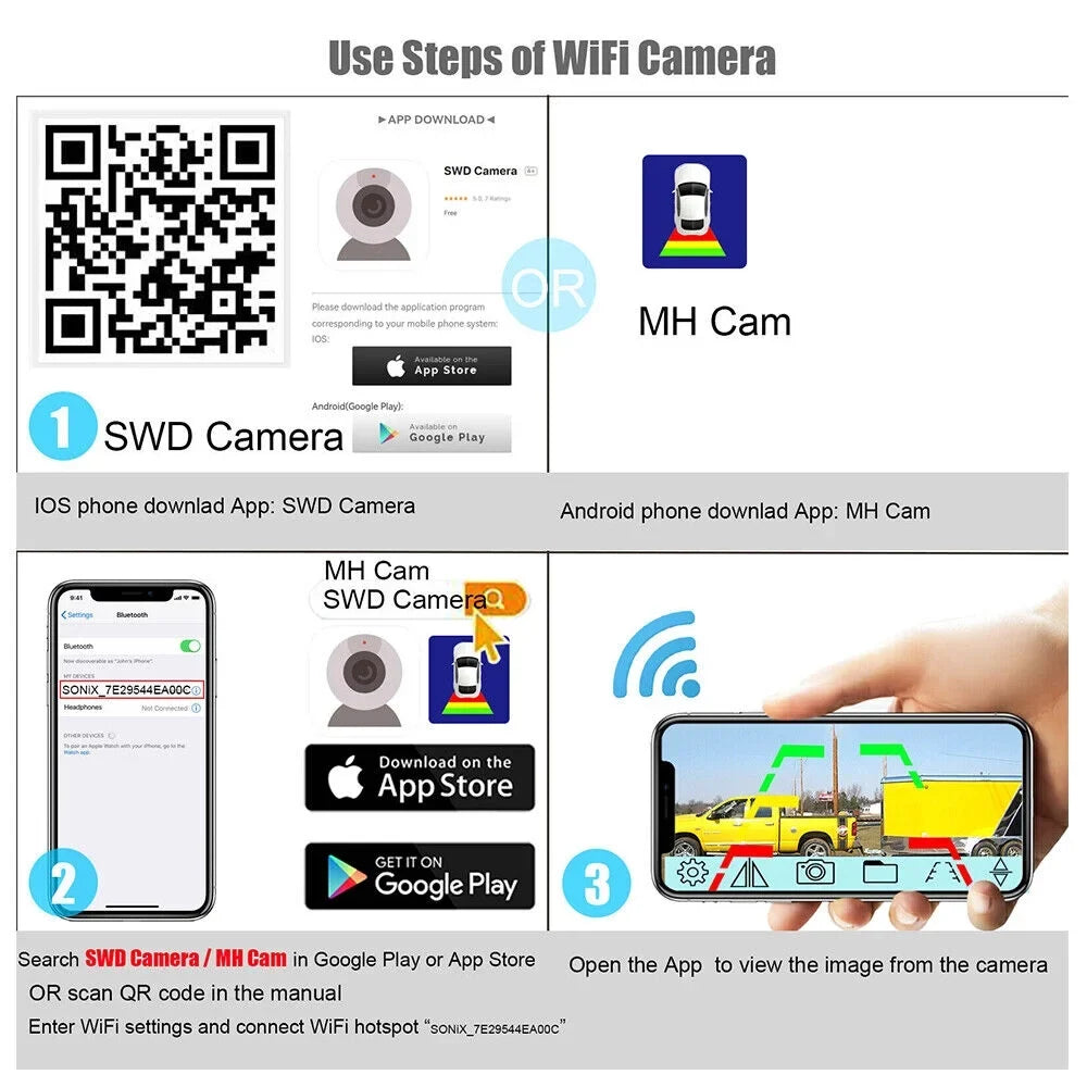Wireless, JahyShow View Backup Magnetic 9600mAh Camera, Front/Rear High-Capacity Battery WiFi