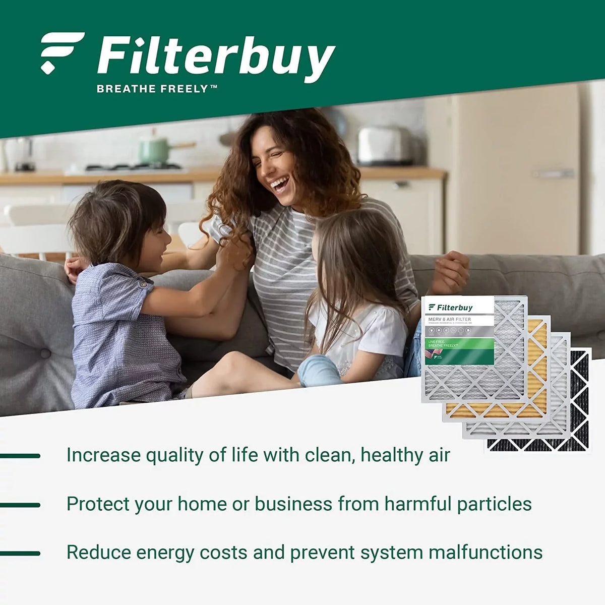 Filterbuy MERV AC HVAC (3-Pack) 16x25x2 Air 11 Pleated Furnace Filters