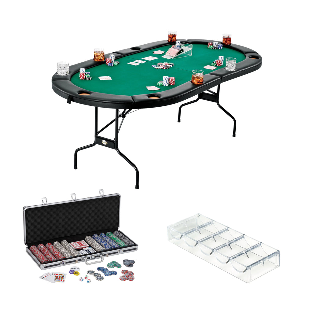 13.5 Chip Folding Bling Poker Chip 2pc. Tray- Poker Cat Texas Fat and Set, Hold'Em Table, Fat Grams Cat 500Ct