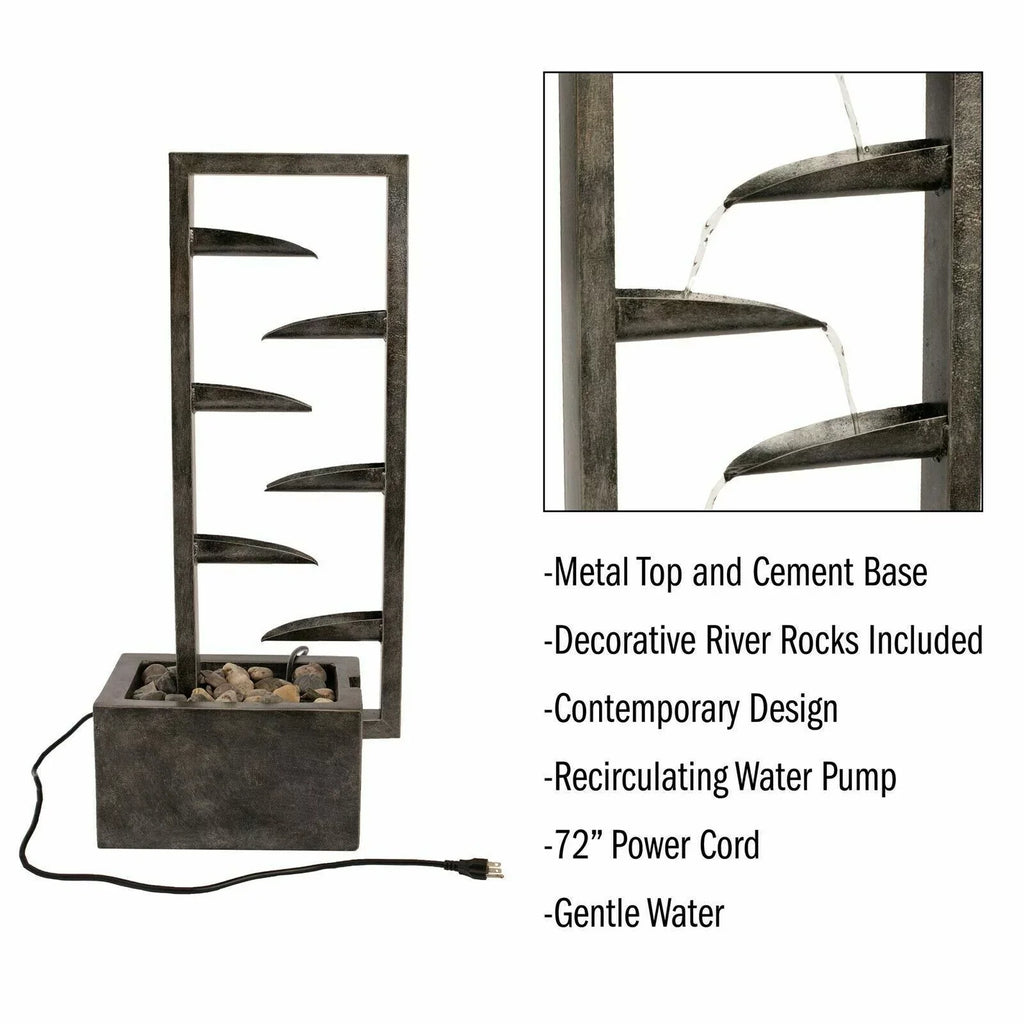 exterior Zen Waterfall Oasis Fountain 34 Inch Concrete Metal Backyard
