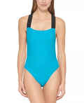 X-Small DKNY Swimsuit, Cross-Back US Logo One-Piece TROPICAL