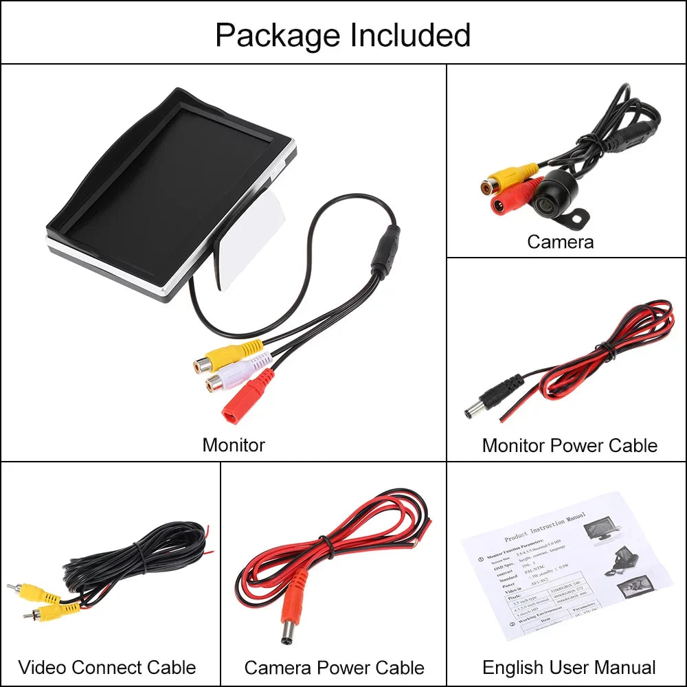 Htovila Reverse 5 Display Inch Car Backup HD Parking Camera View System Monitor TFT LCD Rear +
