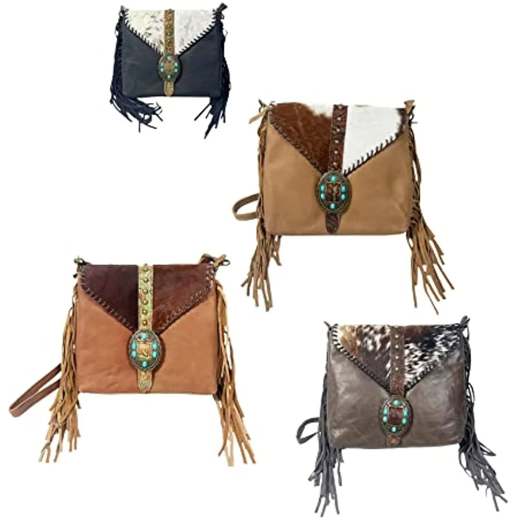 Fringe Urbalabs Bag Tote Tooled Buckle Stitched Leather Teal (Blue) Western Cowhair Messenger Stone Hand Purses Crossbody