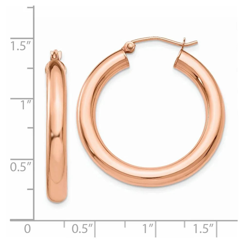 Real for Gold Hoop Rose Teens; Adults Earrings; Tube Men and for 4mm and Women 14kt Polished