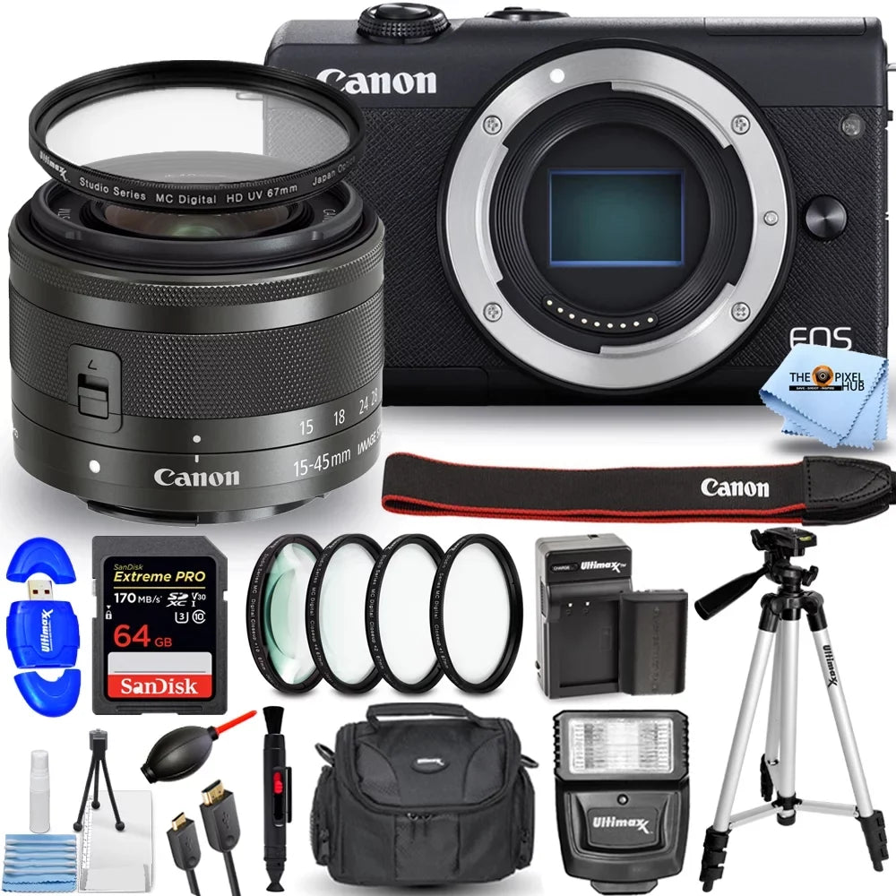 EOS Bundle Camera 15-45mm Filter M200 Lens (Black) Digital Mirrorless with Canon