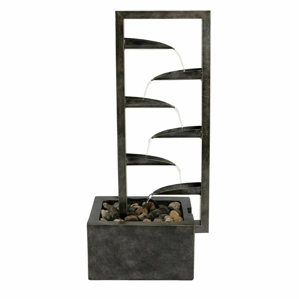 exterior Zen Waterfall Oasis Fountain 34 Inch Concrete Metal Backyard