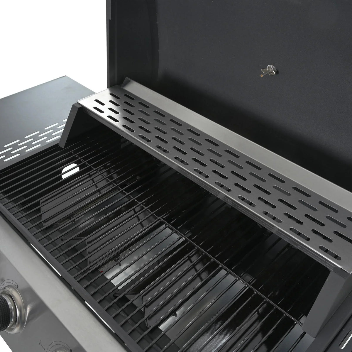 Grill Stainless Side Patio Grilling 4-Burners Gas Space Black Shelves Thermometer Garden Burner Two Steel BBQ - Barbecue