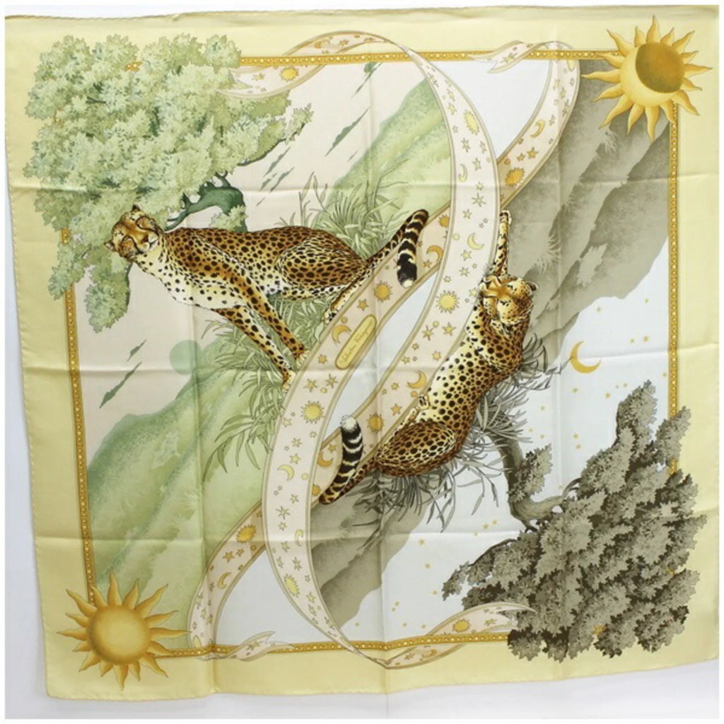 animal ladies paper scarf leopard muffler Ferragamo pattern Pre-Owned SALVATORE (Good) FERRAGAMO silk Salvatore yellow print